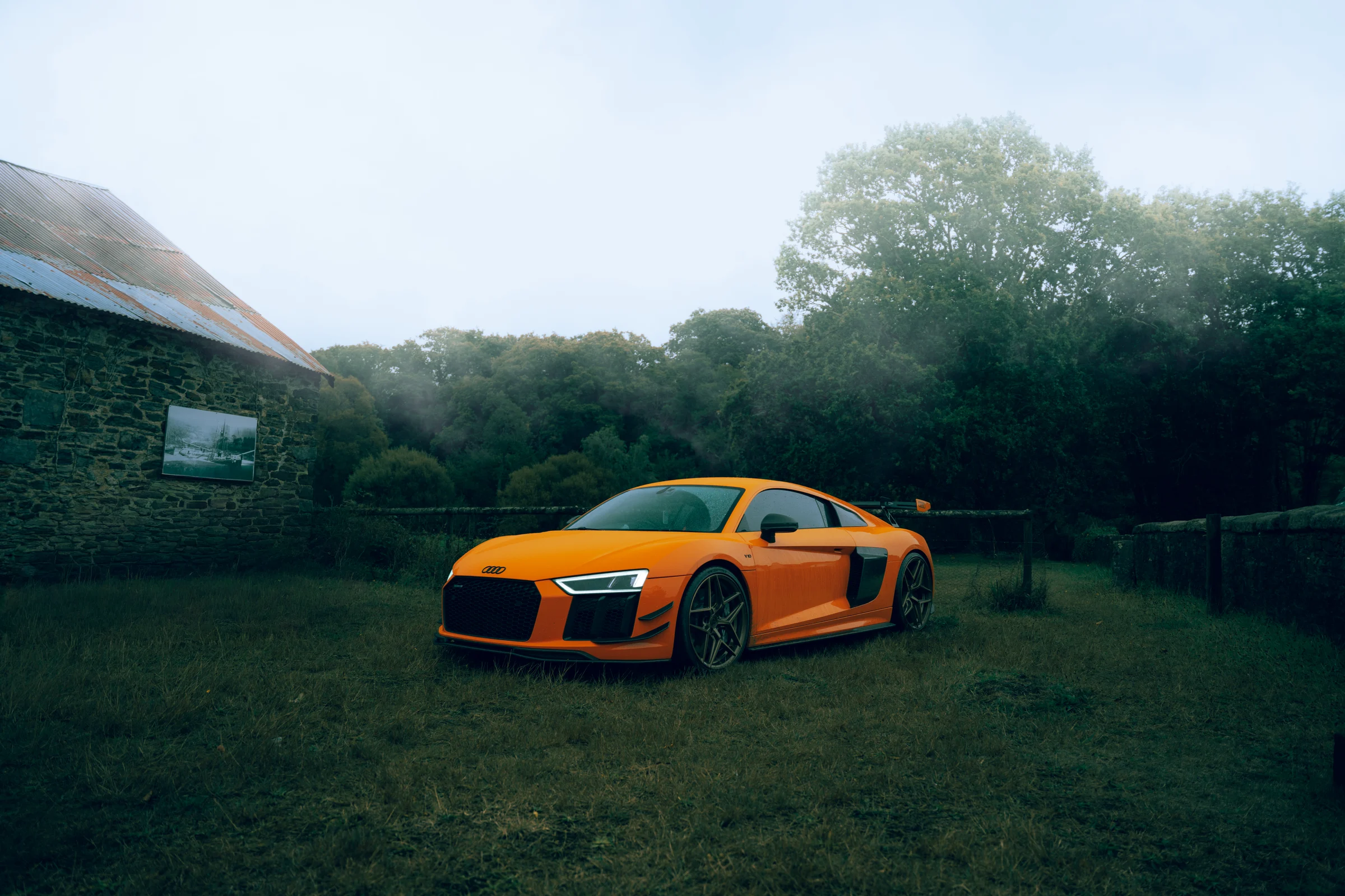 Orange Audi R8 photographed in the Cornish countryside
